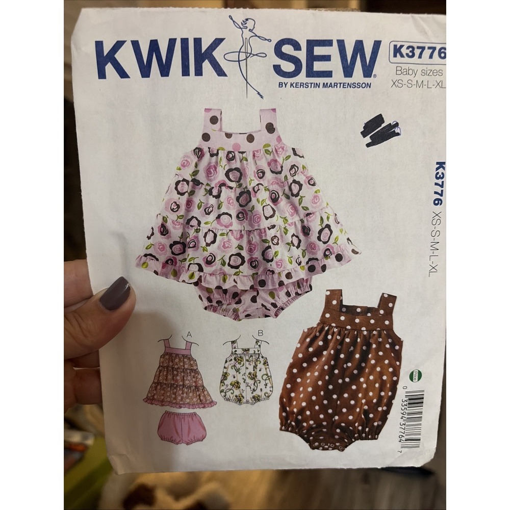 Kwik Sew K3776 Baby Dress Bloomers Romper Sewing Pattern XS-XL Uncut